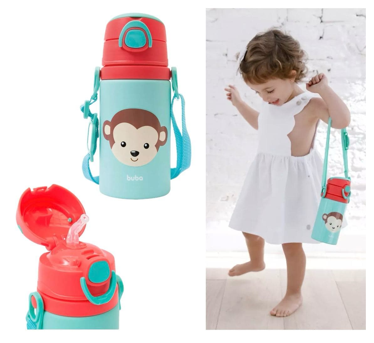 Garrafinha de Alumínio Animal Fun Macaco 400ml - Buba