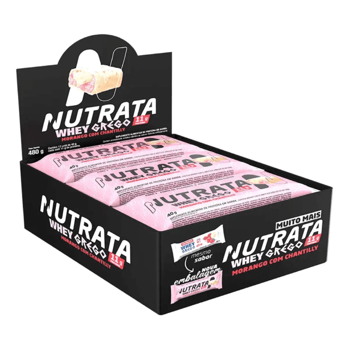 Kit 12 Barras Whey Grego Morango Nutrata