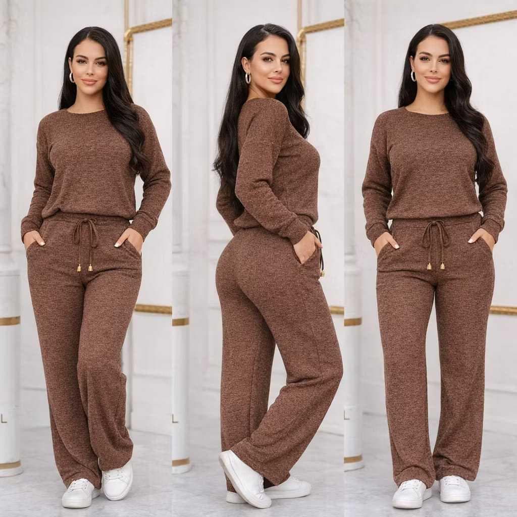 Conjunto feminino lanzinha riby canelado blusa mulet calça pantalona com bolsos plus size