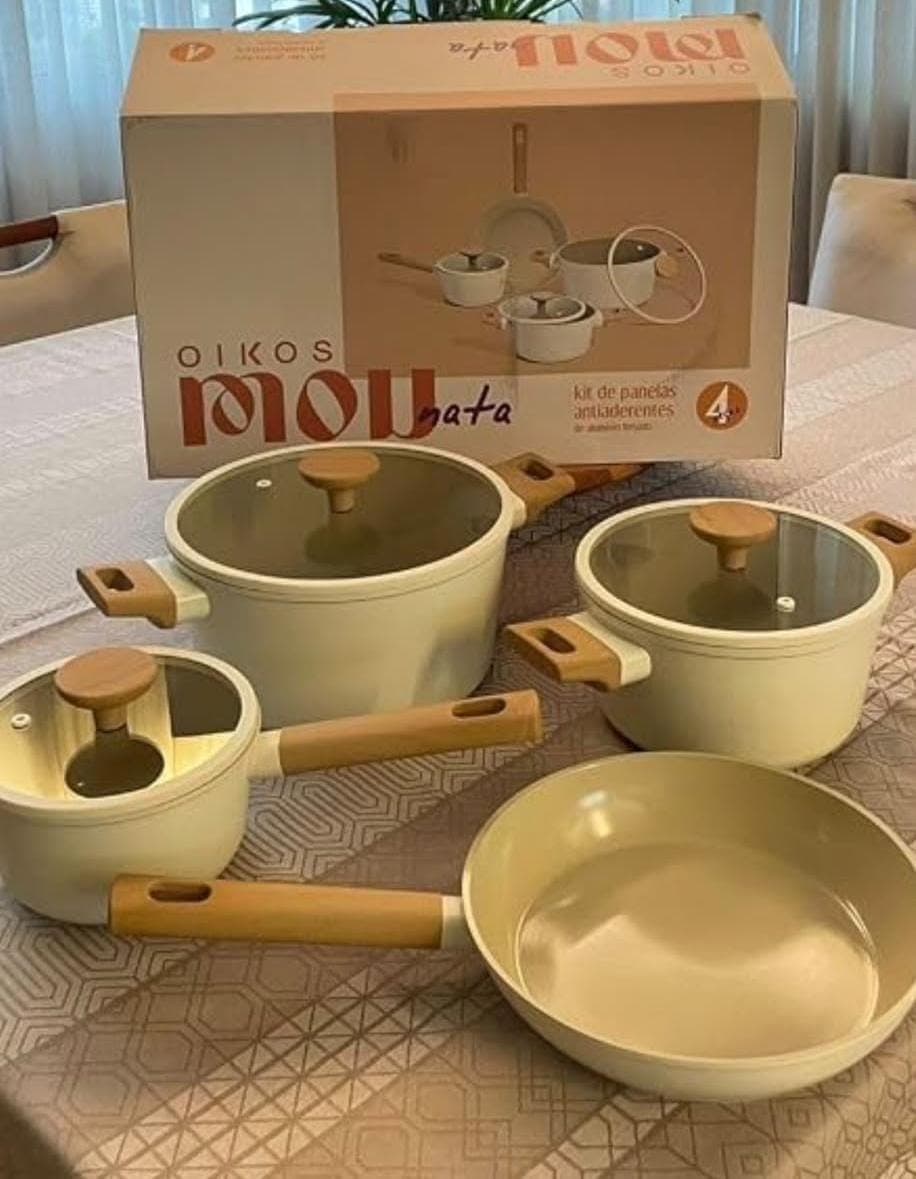 Jogo de 4 Panelas Antiaderente Cerâmico Fundo de Indução Mou Nata Oikos