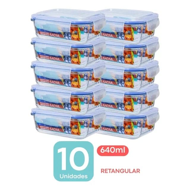 Kit Potes Marmita de Vidro 640ml Retangular Hermético